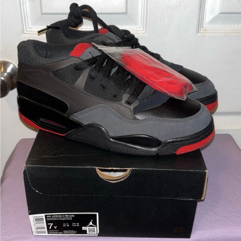Jordan Men's Black and Gray Sneakers with Red Accents